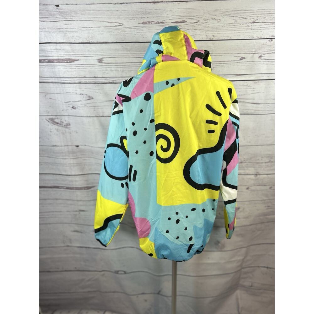 Reason Windbreaker Jacket Womens S 90s Print Colorblock Hooded 1/4 Zip - Picture 6 of 7